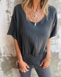 Marie™ | Lässige Bluse im Ibiza-Stil mit V-Ausschnitt – Schwarz