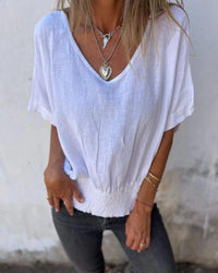 Marie™ | Lässige Bluse im Ibiza-Stil mit V-Ausschnitt – Weiß
