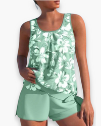 Damen Stilvolles Floral Tankini Set | Zweifarbig – Grün
