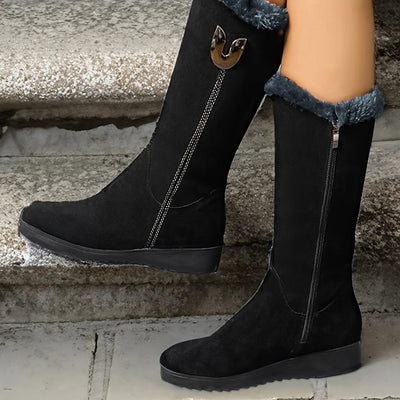 Reilicia | Schwarze Orthopädische Schneestiefel mit Fleecefutter