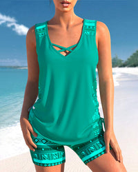 Helena - Tankini mit geometrischem Muster und V-Ausschnitt – Grün