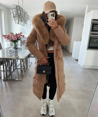 Aniela | Elegante Lange Jacke mit Pelz – Camel