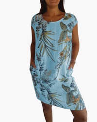 Damen T-Shirt Kleid | Lockeres Sommerkleid mit Print – Blau