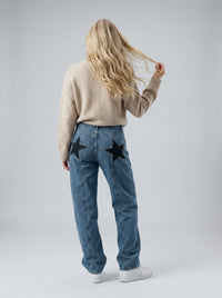 Damen Jeans mit Stern-Patches in lockerer Passform – Blau