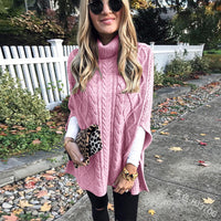Heidi-Mode | Rollkragen Poncho mit Zopfmuster für Herbst – Rosa
