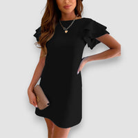 Mindi | Gekräuseltes, mehrlagiges Minikleid mit kurzen Ärmeln – Schwarz
