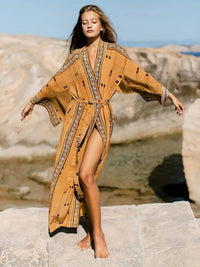 Heidi-Mode | Kimono In Großen Größen mit Bindegürtel – Orange-Gelb