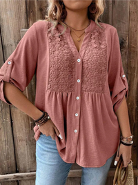 Halina - Weichgriffige Bluse mit V-Ausschnitt – Rot