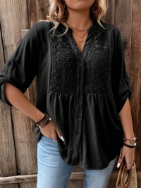 Halina - Weichgriffige Bluse mit V-Ausschnitt – Schwarz