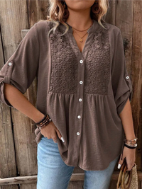 Halina - Weichgriffige Bluse mit V-Ausschnitt – Braun