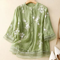 Camille | Elegante Bluse aus bestickter Baumwolle – Grün