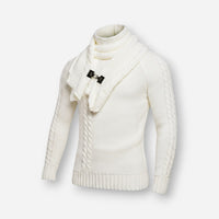 Rollkragenpullover für Herren im Schalkragen-Stil mit Zopfmuster-Details – Weiß