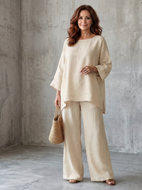 Prue | Oversized Tunika mit weitem Hosen-Set – Beige