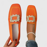 Doris | Damen Loafer Kristallschnalle Slip-On Glamour Elegant Modern – Orange