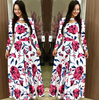 Heidi-Mode | Langarm-Maxi-Kleid mit Floralem Druck – Hellrosa