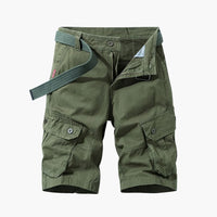 Herren Baumwoll-Cargo-Shorts mit Taschen und Gürtel – Dunkelgrün
