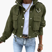 Cropped Übergangsjacke mit Taschen für Damen – Oliv