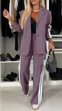 Heidi-Mode | Eleganter Baumwoll-Blazer-Und-Hosen-Set – Lila