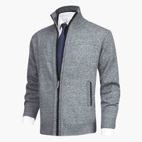 Herren Zip-Strickjacken mit Stehkragen und Rippbündchen – Grau