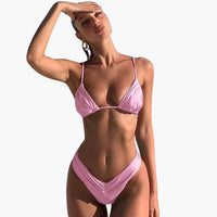 Damen-Bikini-Set mit Triangel-Top und hoch geschnittener Bikinihose – Rosa