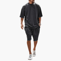 Herren Sommer Zweiteiler mit Kordelshorts und Oversize Shirt – Schwarz