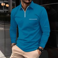Florent - Herren-Langarm-Polo mit Zipper – Blau