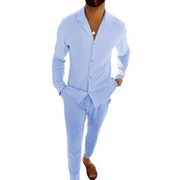 Hadrien - Männer-Set mit Langarmhemd und Hose – Blau