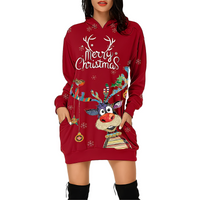 Georgia - Elegantes Weihnachtskapuzenkleid für Damen – Rot / Blau