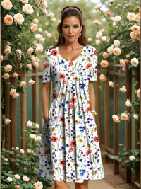MARGA | ELEGANTES KLEID MIT BAUCHABDECKUNG – Rot Floral