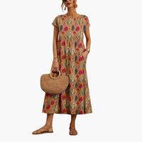 Boho Midikleid mit kurzen Ärmeln - für Damen im Sommerstil – Khaki