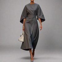 Veronike | Elegantes Kleid mit Laternenärmeln und Gürtel – Braun