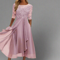 Gundrada | Elegantes Midi Kleid mit Spitzenärmeln – Rosa
