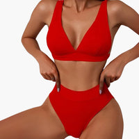 Geripptes Damen-Bikini-Set mit breiten Trägern für den Sommer – Rot