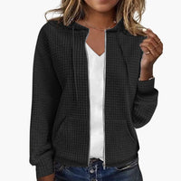 Kapuzen Sweatshirt mit Reißverschluss für Damen – Schwarz