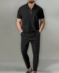 Sandro | Premium Zip Polo Set – Schwarz