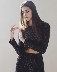 Heidi-Mode | Damen Glitzerpailletten-Crop-Top – Schwarz