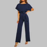 Amber | Damen Overall Fledermausärmel Bindegürtel Weites Bein – Marine