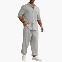 Herren Set mit Kurzarmhemd und langer Hose für Sommer – Grau