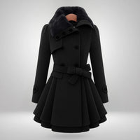 Yena™ | Schicker Trenchcoat mit veganem Pelz – Dunkelblau