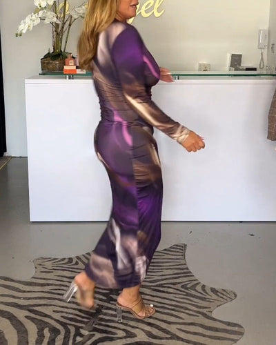 Daphne - Sexy tiefes V-Ausschnitt Langarmkleid