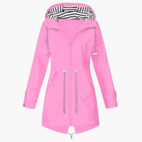 Damen Regenjacke mit Kapuze und Kordelzug an der Taille – Rosa