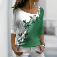 Octavia - Florales kontrastfarbiges Art Shirt – Grün