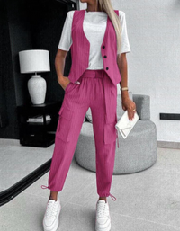 Laura Asymmetrisches Sommer-Set | Stilvolles, trendiges 2-teiliges Set mit Weste und Hose – Rosa Rot