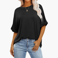 Damen Oversize T-Shirt mit Rundhalsausschnitt und kurzen Ärmeln – Schwarz