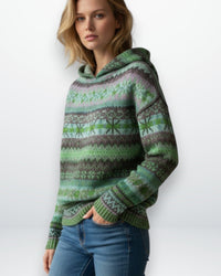 Damenpullover mit Kapuze im Norweger-Muster – Grün