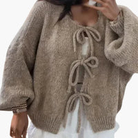 Strickjacke mit Schleifenverschluss für Damen – Khaki