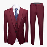 Herren Anzug dreiteilig mit Ein-Knopf Blazer und Weste – Weinrot