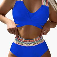 Gerippter High-Waist Bikini - Damen Zweiteiler für den Sommer – Blau