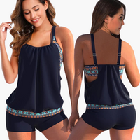 Tankini-Set für Damen - mit Bauchweg-Effekt und verstellbaren Trägern – Marine