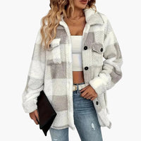 Damen jacke mit Karomuster und Knopfverschluss – Grau